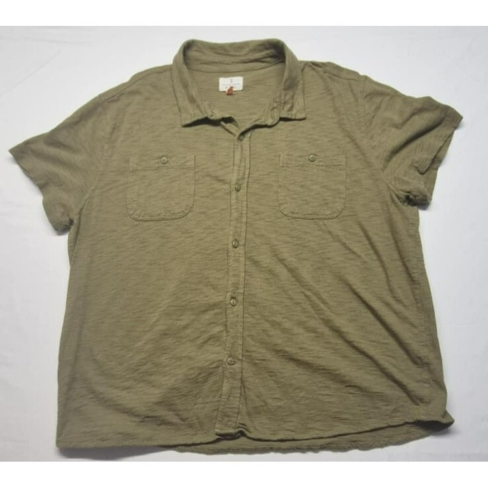 Mutual Weave men's olive green short sleeve button shirt up collar shirt sz XXL